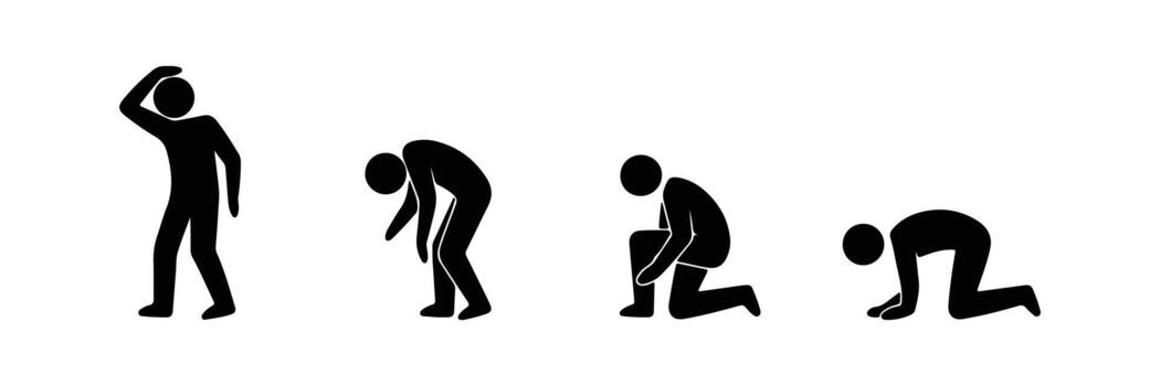 Stick Figure Sequence Depicting Increasing Despair, Isolated on White Backdrop vector