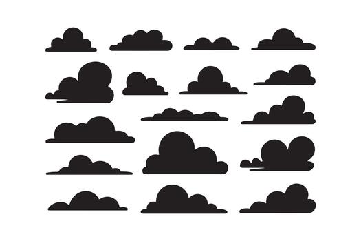 negro y blanco presentando un formación de dibujos animados nubes en varios formas vector