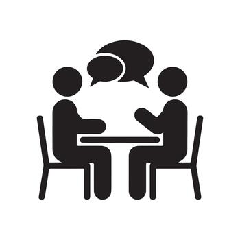Two People Talking at a Table with Speech Bubbles, Communication Concept vector