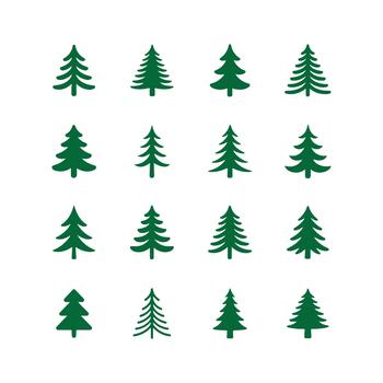 Festive Evergreen Tree Collection Twelve Different Green Conifer Illustrations on a White Background vector