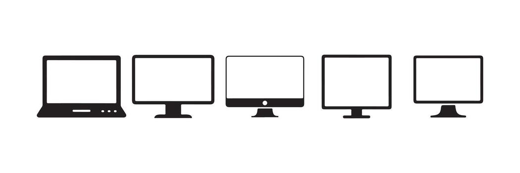 Laptop and Computer Monitor Icons in a Row, Black and White Design vector