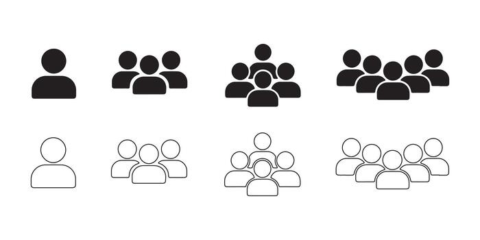 Black and White Crowd Icons Representing Various Group Sizes and Formats vector