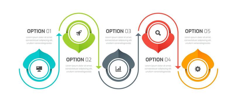 Infographic Design Template with Arrow, Line, Circle Label 5 Option and Icon for Presentation vector