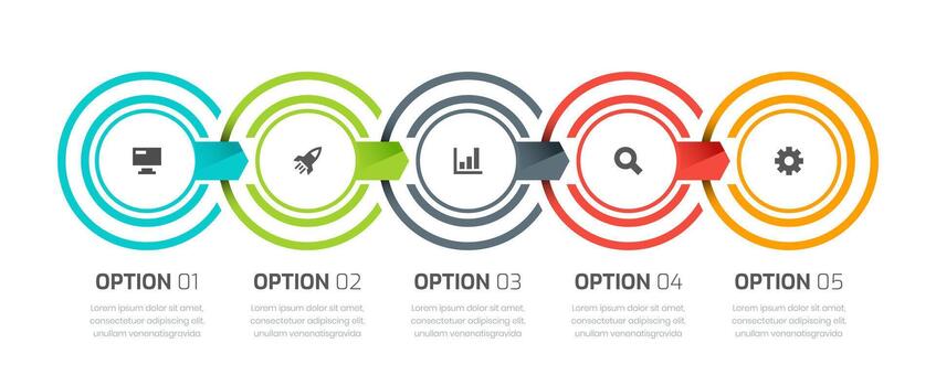 Timeline Circle Infographic Template with Lines, Icon and 5 Numbers for Presentation, Flowchart. vector