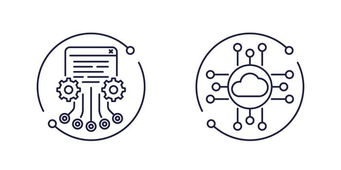 load testing line icons, cloud performance vector