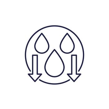 Reduce water consumption icon, lower water usage line vector