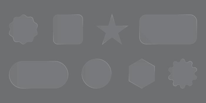 Glassmorphism UI Elements Collection. Transparent Frosted Geometric Shapes Set. vector