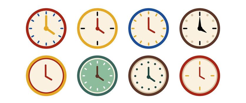 plano reloj ilustración conjunto con vistoso circular diseños vector
