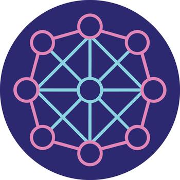 Network diagram with interconnected circles and lines in a dark blue circle connection technology vector
