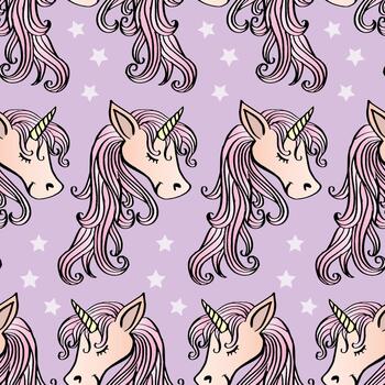 Seamless pattern with unicorns and stars. vector