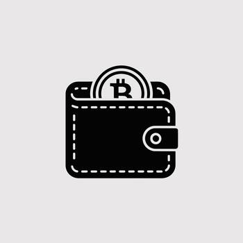 Black and White Minimalist Illustration of a Closed Wallet Containing a Single Bitcoin Cryptocurrency Coin Simple Flat Design Icon for Finance and Cryptocurrency Related Projects vector