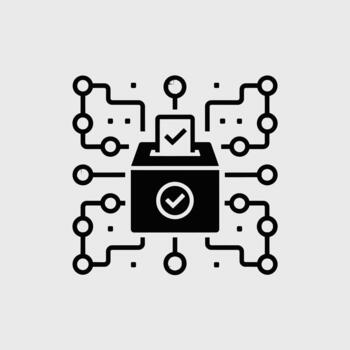 Black Ballot Box Icon with Green and White Connected Circles and Checkmarks Illustrating Online Voting System or Secure Election Process vector