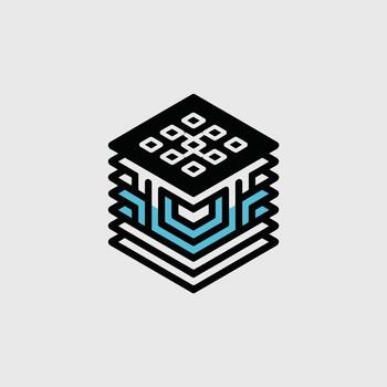 Abstract Isometric Blockchain Ledger Icon Black and Light Blue Layered Squares Circuit Board Design Technology Symbol Digital Currency Cryptographic Network Data Security Concept Minimalist vector