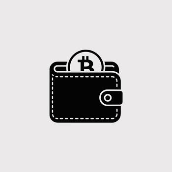 Black and White Minimalist Illustration of a Closed Wallet Containing a Single Bitcoin Coin Simple Cryptocurrency Wallet Icon Design Digital Asset Security Concept vector