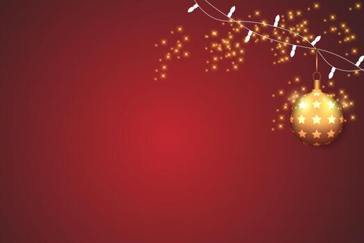 Navidad y nuevo año antecedentes. dorado Navidad pelota en rojo antecedentes. para bandera, web diseño plantilla, volantes tarjeta, saludo tarjeta, antecedentes calendario vector