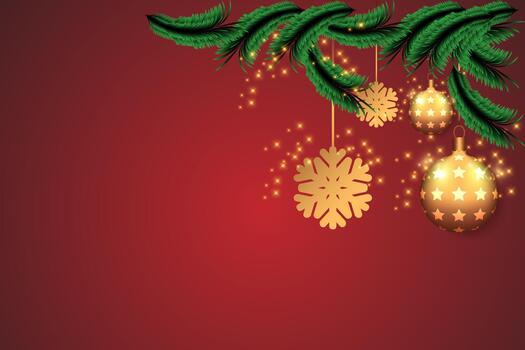 Navidad antecedentes con abeto sucursales, pelotas y copos de nieve. ilustración. para bandera, web diseño plantilla, volantes tarjeta, saludo tarjeta, antecedentes calendario vector