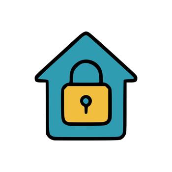 Minimal flat style secure home icon with padlock for safety, lockdown, or digital access control vector