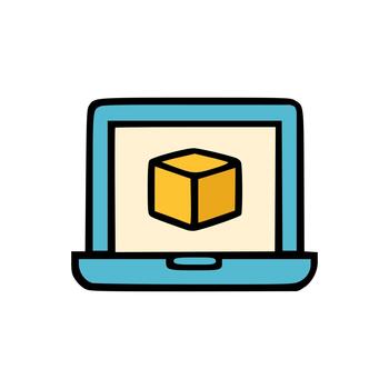 Minimal computer screen icon showing shipping box, used for delivery tracking or warehouse system UI vector