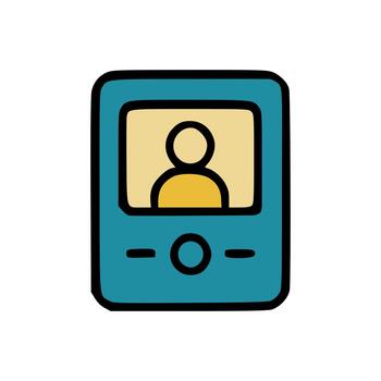 Modern Home Intercom Device Illustration with Blue Frame and User Profile Icon vector