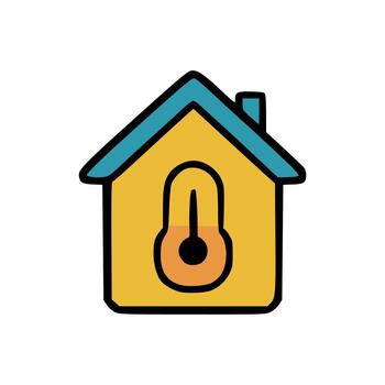 Modern house with temperature gauge icon showing climate monitoring in simple hand drawn design vector