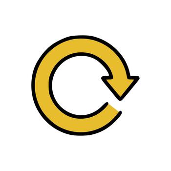 Simple bold yellow loop arrow in circular motion indicating reset, restart, or ongoing cycle system icon vector