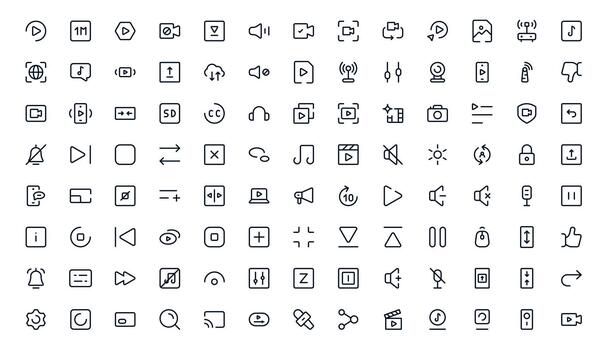 elegante reproducción y medios de comunicación controlar icono conjunto para multimedia diseño, aplicación interfaces, y ux proyectos vector