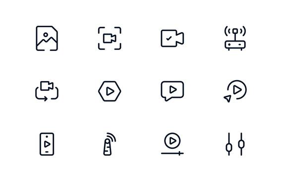 elegante reproducción y medios de comunicación controlar icono conjunto para aplicaciones, música interfaces, y ux diseño proyectos vector