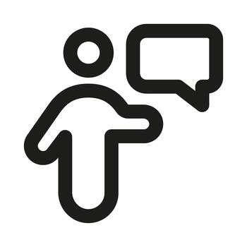 profesional Hablando icono representando público DIRECCIÓN, comunicación, presentación, y discusión vector