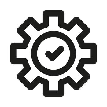 Professional Gear with Checkmark icon representing verified settings, configuration, and task completion vector