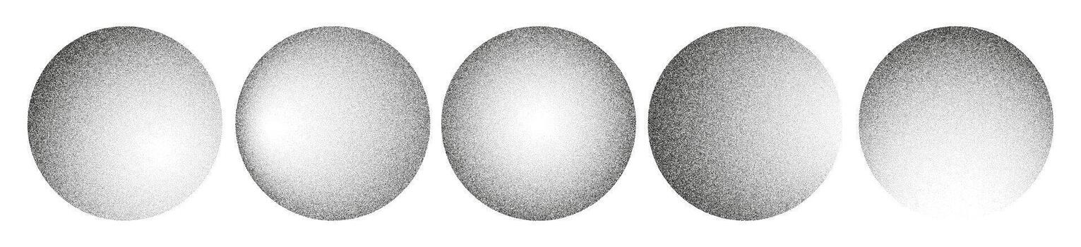 ruido rociar esferas colocar. 3d orbes degradado con puntos conjunto de redondo grano efecto. punto disolver textura. gris punteado modelo vector