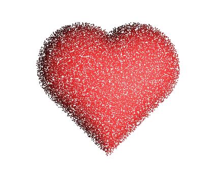 Noise spray red heart. 3D figure gradient with dots. Love symbols with grainy effect. Dot dissolve texture. Stipple pattern. Modern element for Valentine day, groovy, y2k design vector