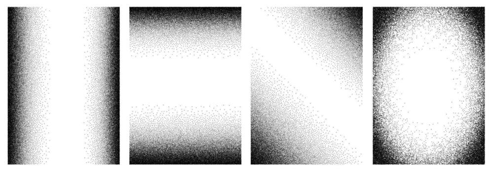 Set of vertical modern noise gradient background with old film texture. Realistic transparent overlays with gritty. Grainy vignette frames. Distressed retro movie or photo negative effect vector