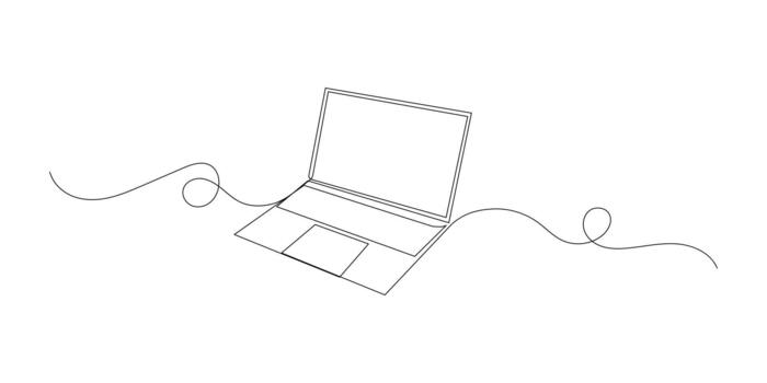 Continuous single line drawing of laptop computer vector
