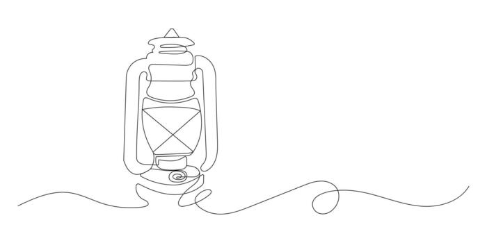 Continuous one line drawing of Kerosene lantern vector