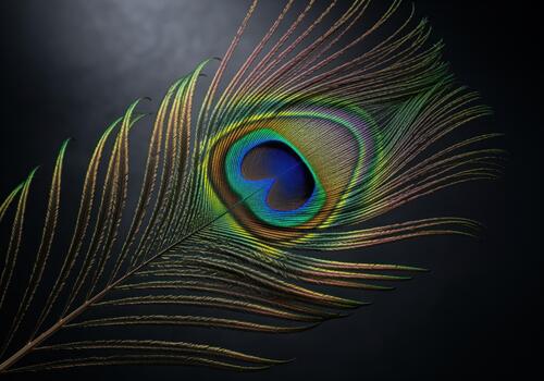 Vibrant iridescent peacock feather detail showing the colorful eye spot photo