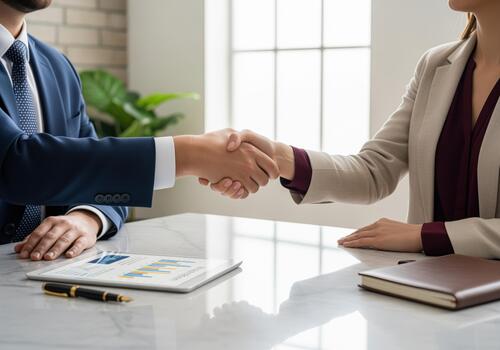 decisivo negocio apretón de manos Entre dos profesionales sellando un exitoso trato. foto