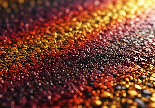 Vibrant abstract texture of crushed metallic fragments showing red and golden gradient photo