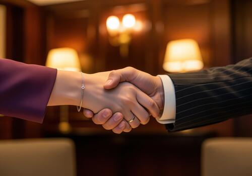 Professional business handshake symbolizing agreement and partnership in a formal setting. photo