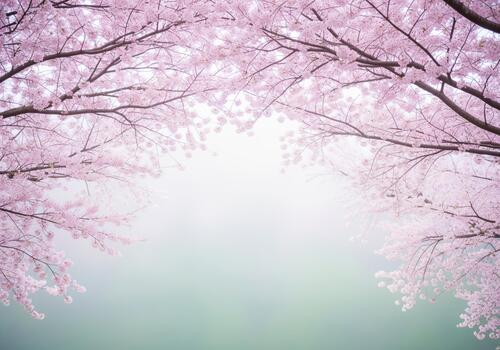 etéreo rosado Cereza florecer pabellón enmarcado un suave primavera antecedentes foto