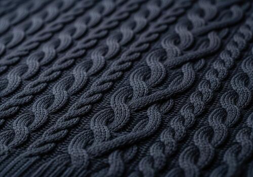 Detailed macro shot of dark blue cable knit wool texture pattern background photo