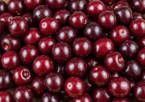 Full frame close up of fresh dark red ripe cherries texture background pattern photo