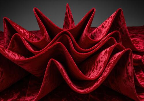 Voluminous arrangement of luxurious crimson velvet textile with sharp undulating folds photo