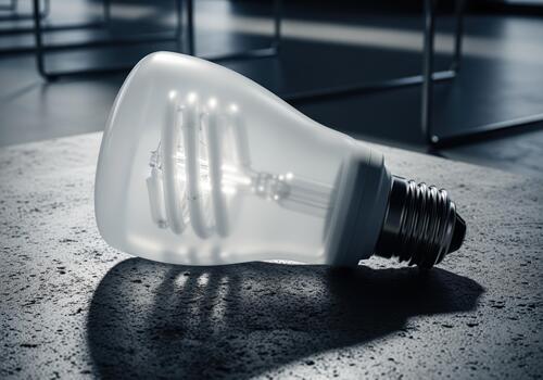 energía eficiente escarchado ligero bulbo acostado en un oscuro texturizado hormigón superficie foto