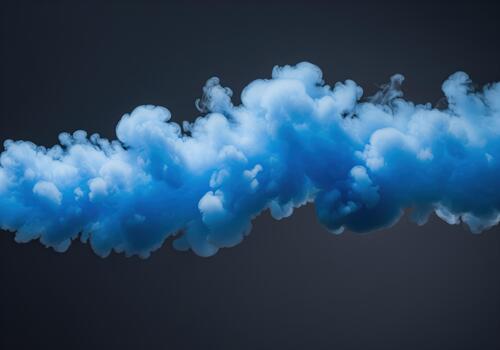 Mesmerizing fluid study of billowing azure blue smoke gracefully unfurling across a deep charcoal background. photo