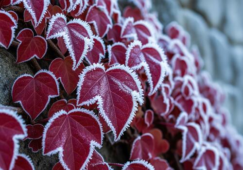 detallado macro ver de vibrante rojo hiedra hojas saburral con agudo blanco escarcha foto