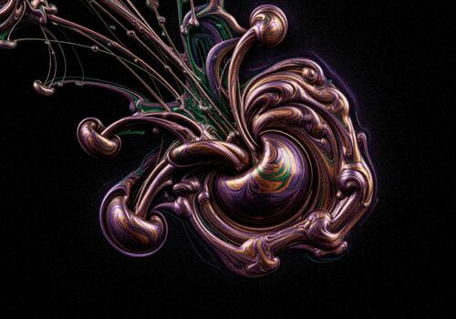 Ornate baroque abstract design of flowing metallic bronze and violet paint photo