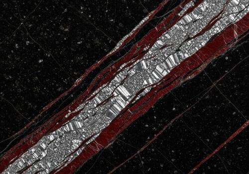 resumen negro Roca textura presentando diagonal las venas de plata mica y profundo rojo rayas foto