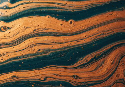 Abstract metallic bronze and deep teal fluid art texture background with flowing waves photo