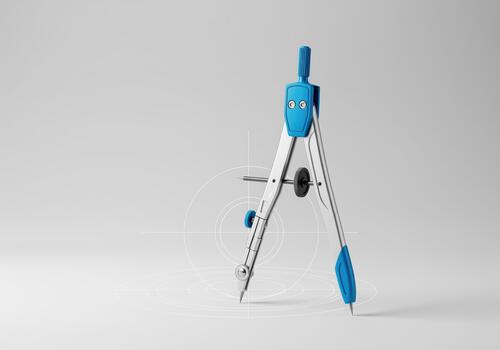 Professional blue and chrome drawing compass tool for math and design on a clean background. photo