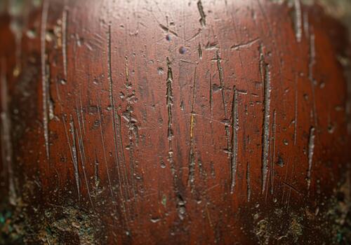 Compelling macro texture of aged, scratched, reddish brown bronze metal surface photo